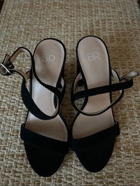 bp Black Suede Strappy Heel Sandals